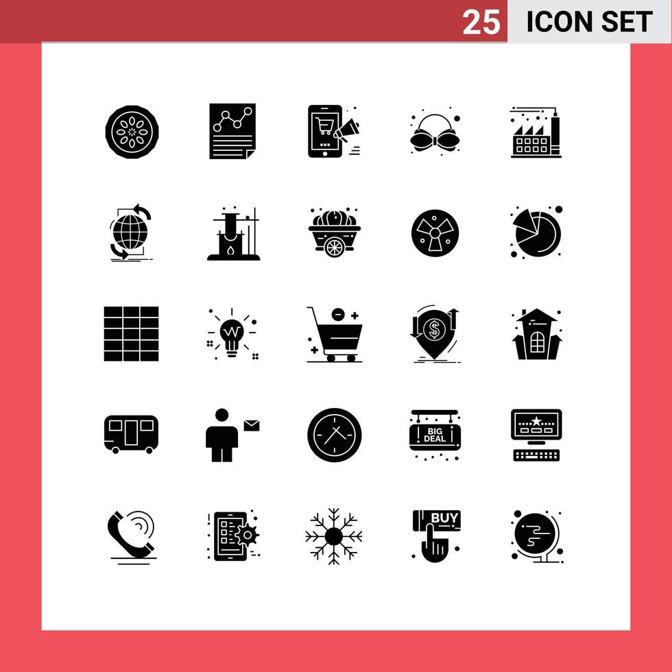 Modern Set of 25 Solid Glyphs and symbols such as tie bow page online shopping Editable Vector Design Elements