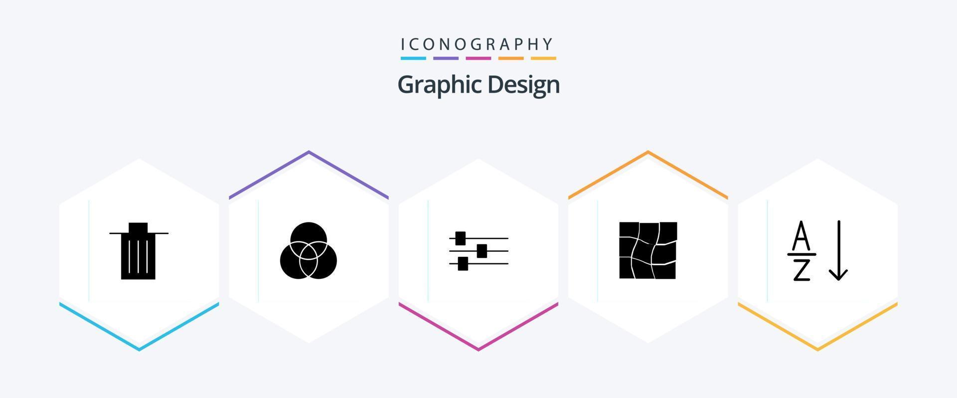 paquete de iconos de diseño de 25 glifos que incluye . ordenar. diseño. alfabético. malla vector