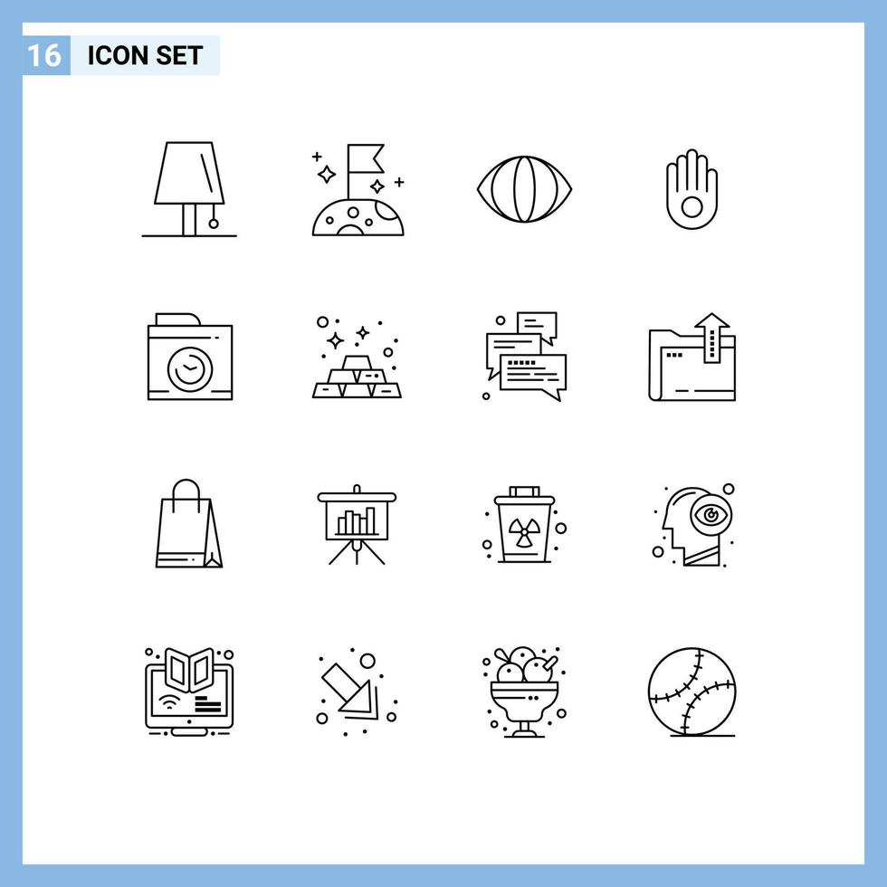 paquete de 16 signos y símbolos de contornos modernos para medios de impresión web, como elementos de diseño de vectores editables a mano de cámara ocular de imagen bancaria