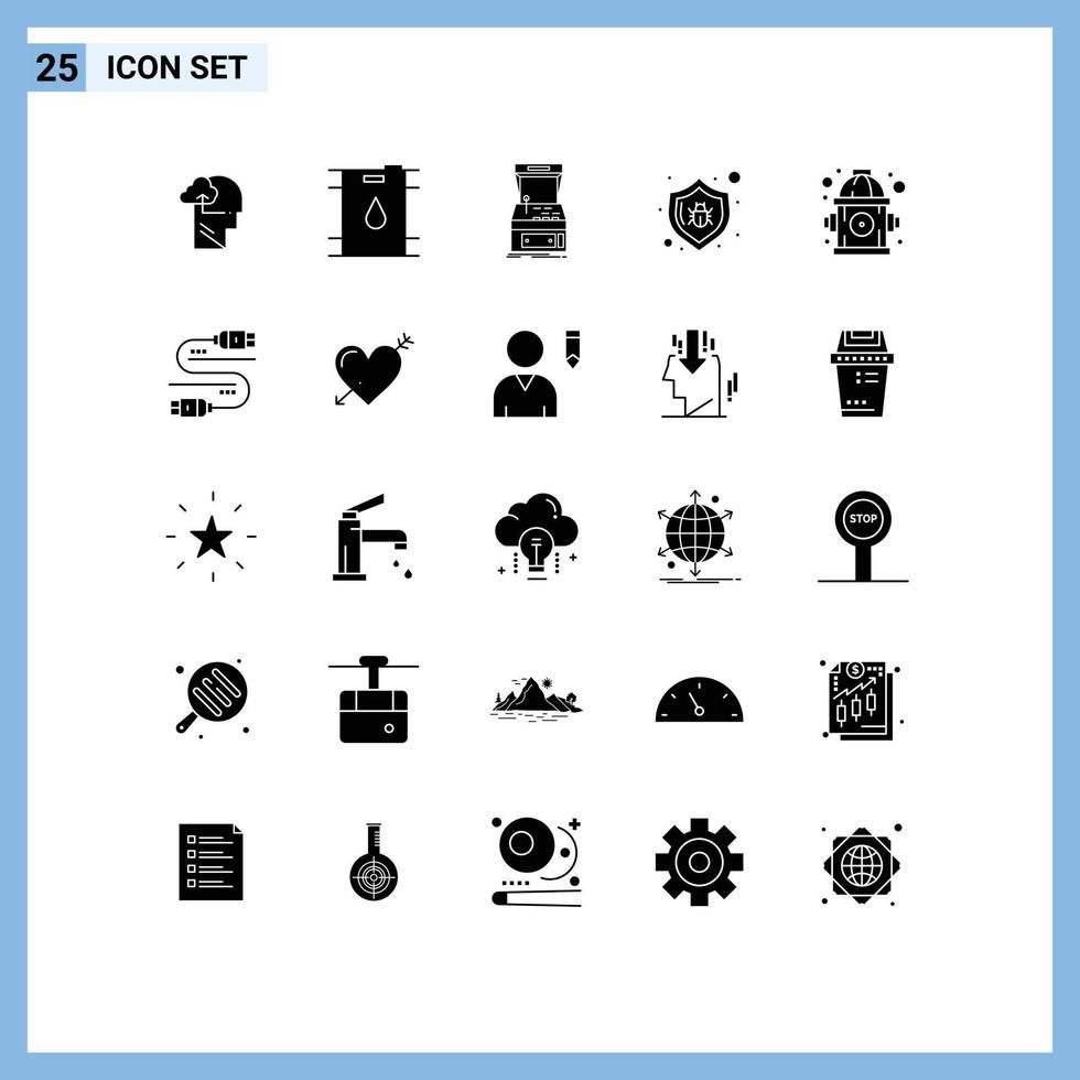 User Interface Pack of 25 Basic Solid Glyphs of hydrant security console protect antivirus Editable Vector Design Elements
