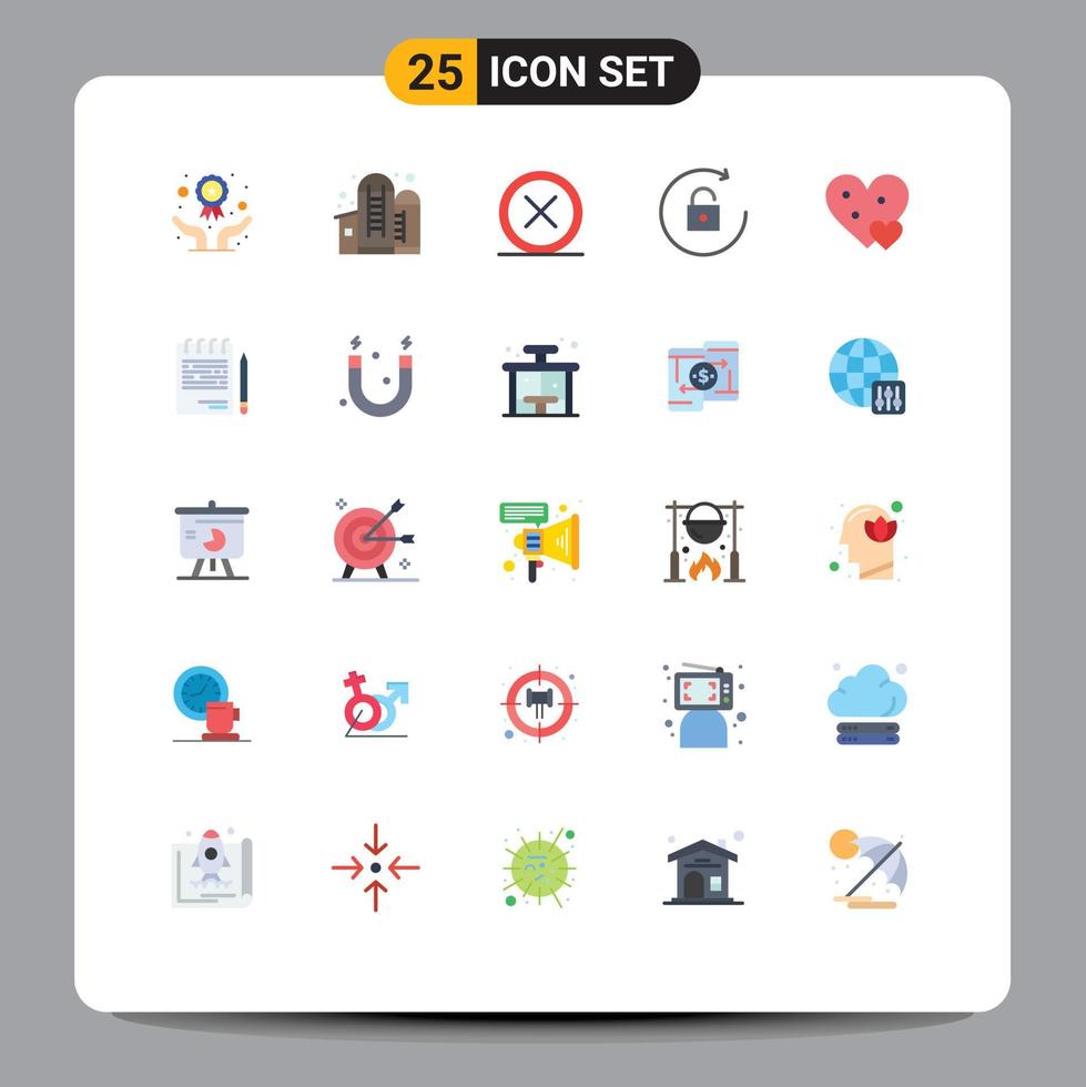 Stock Vector Icon Pack of 25 Line Signs and Symbols for love unlock cancel rotate remove Editable Vector Design Elements