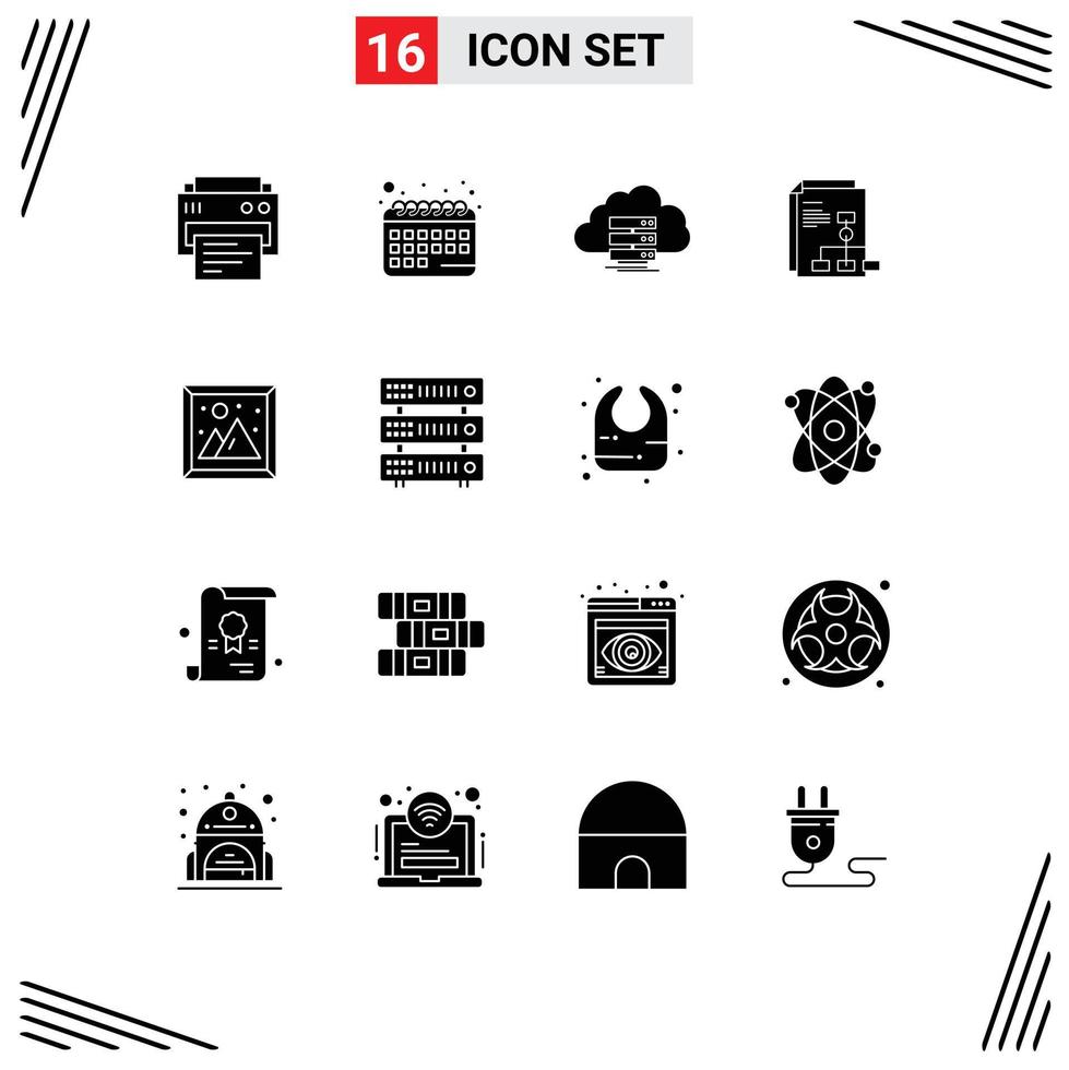 Set of 16 Modern UI Icons Symbols Signs for interior report storage invoice presentation Editable Vector Design Elements