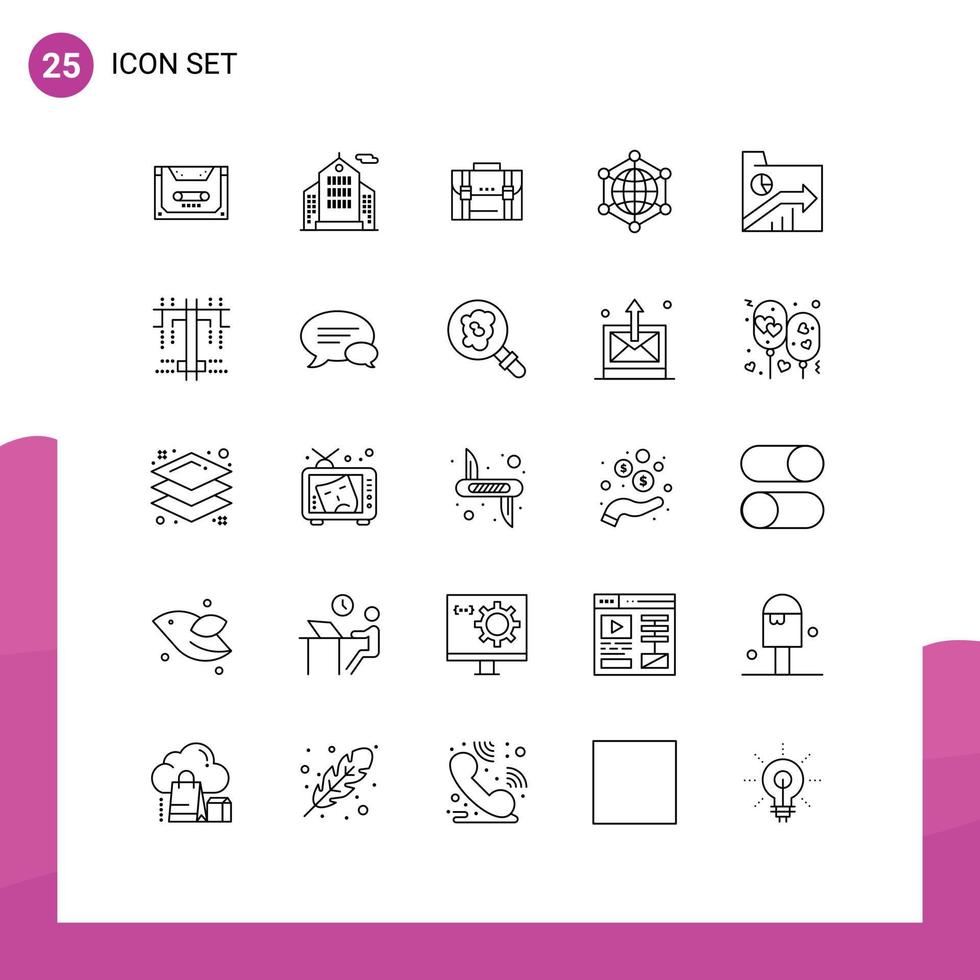 grupo de 25 líneas de signos y símbolos para análisis de servidores maletín maleta marketing elementos de diseño de vectores editables