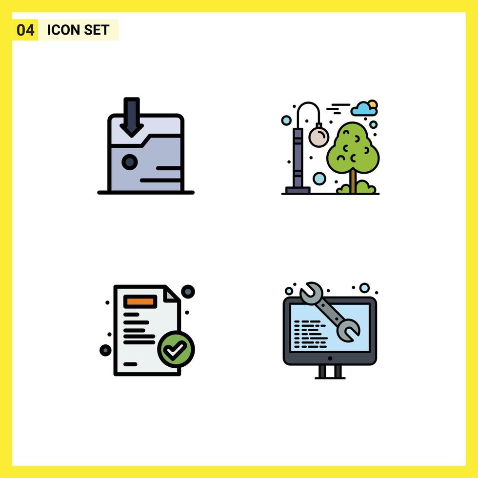 4 Filledline Flat Color concept for Websites Mobile and Apps business medical report street light recreation software Editable Vector Design Elements