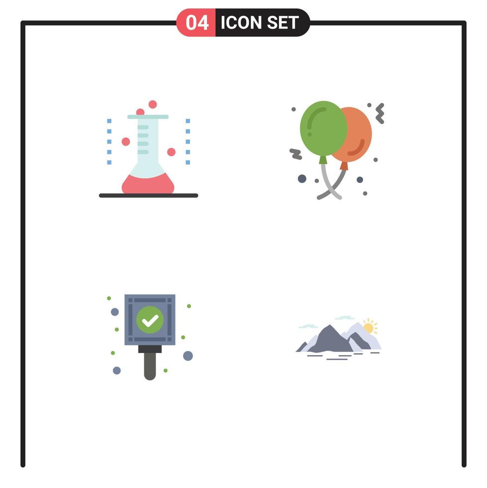 Group of 4 Flat Icons Signs and Symbols for chemical flask birthday lab glassware balloon mark Editable Vector Design Elements