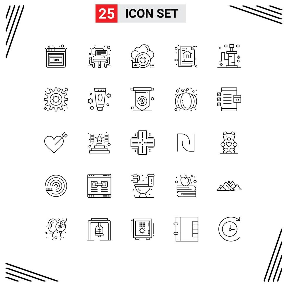 Universal Icon Symbols Group of 25 Modern Lines of travel pump chip program algorithm data architecture Editable Vector Design Elements