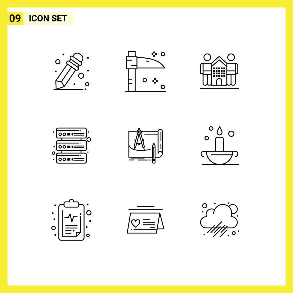 9 iconos creativos, signos y símbolos modernos de papel, impresión azul, arquitectura del hogar, red, elementos de diseño vectorial editables vector