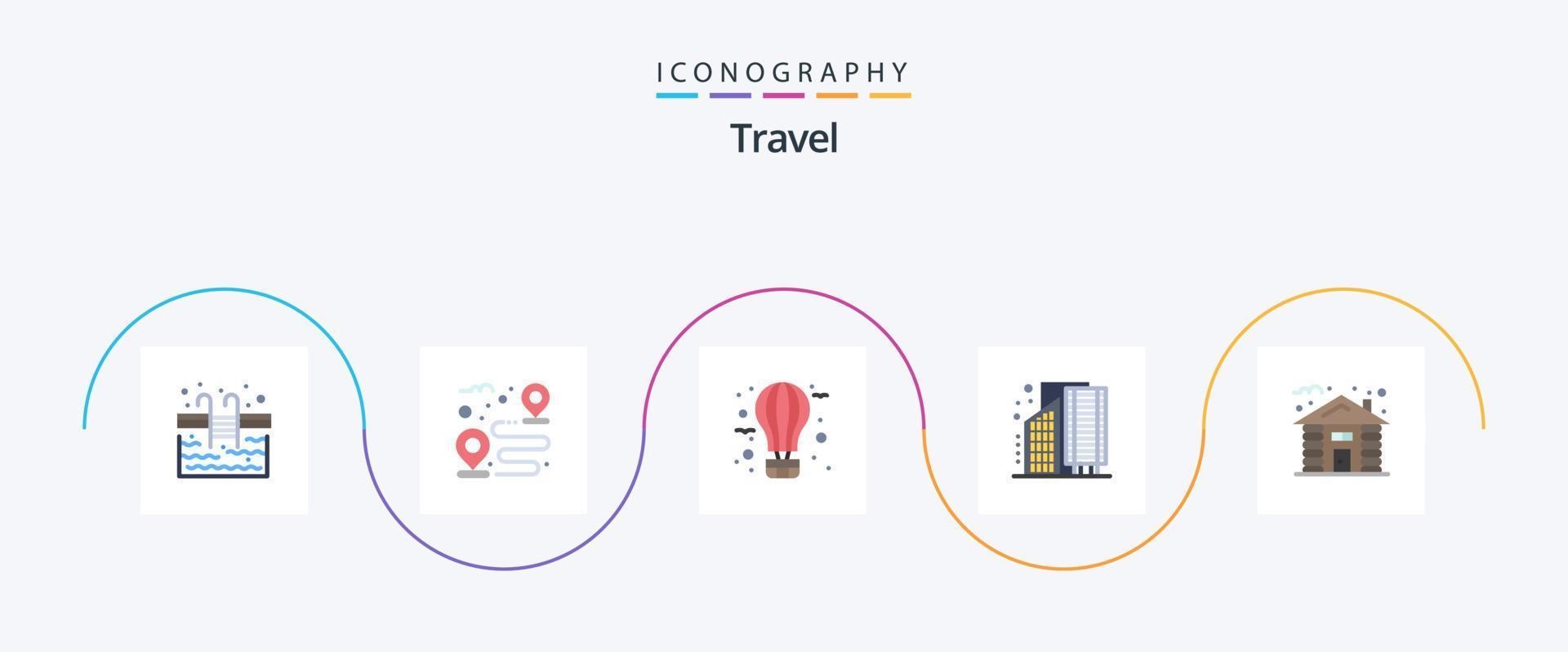 paquete de iconos de viaje plano 5 que incluye infraestructura. ciudad. aire. negocio. viaje vector