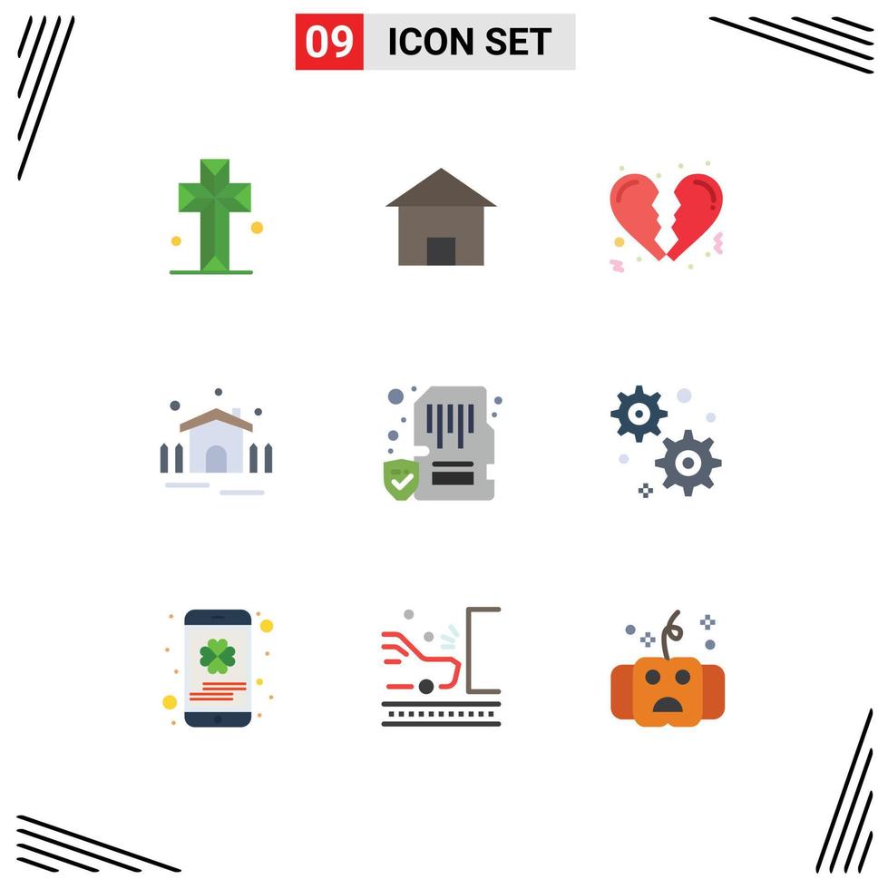 User Interface Pack of 9 Basic Flat Colors of device shelter hut patio construction Editable Vector Design Elements