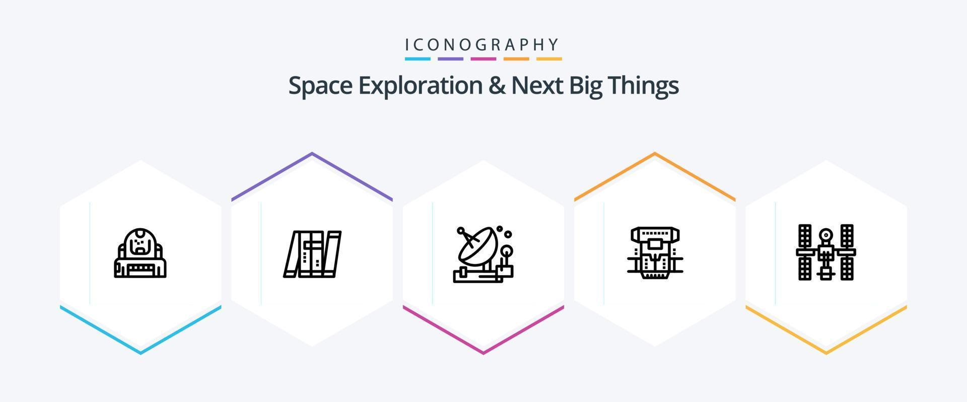 Space Exploration And Next Big Things 25 Line icon pack including cryogenic. box. intelligent. space. parabolic vector