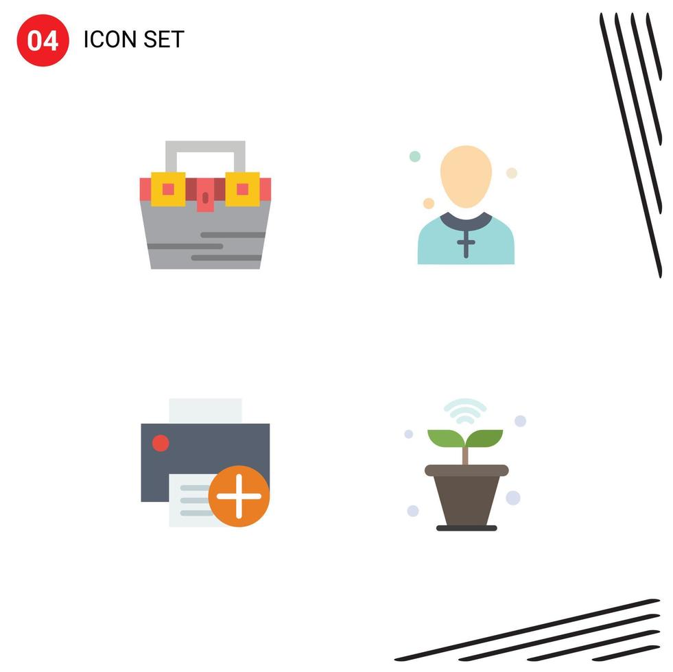 Set of 4 Vector Flat Icons on Grid for bag preacher material church computers Editable Vector Design Elements