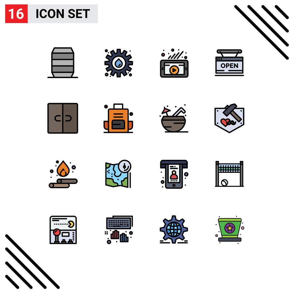 Mobile Interface Flat Color Filled Line Set of 16 Pictograms of closet web marketing store open Editable Creative Vector Design Elements
