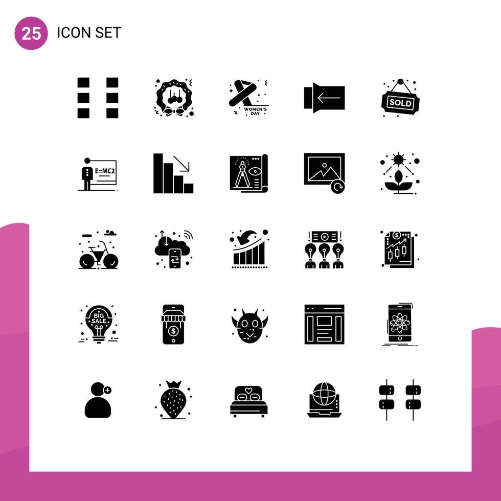 grupo de símbolos de icono universal de 25 glifos sólidos modernos de elementos de diseño vectorial editables de día de diapositiva de temporada táctil de casa vector