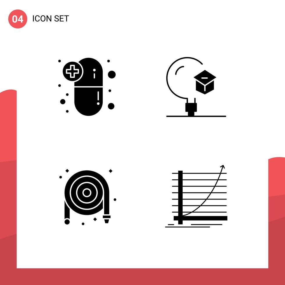 conjunto de 4 iconos de interfaz de usuario modernos signos de símbolos para medicamentos de manguera de cápsula que aprenden elementos de diseño de vectores editables de plomero