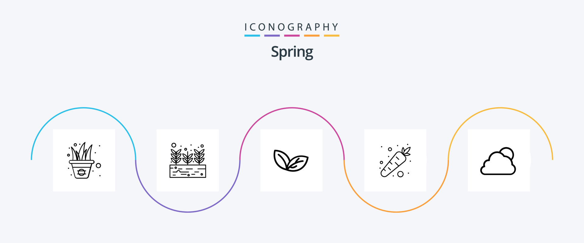 Spring Line 5 Icon Pack Including sun. sky. growth. vegetable. carrot ...