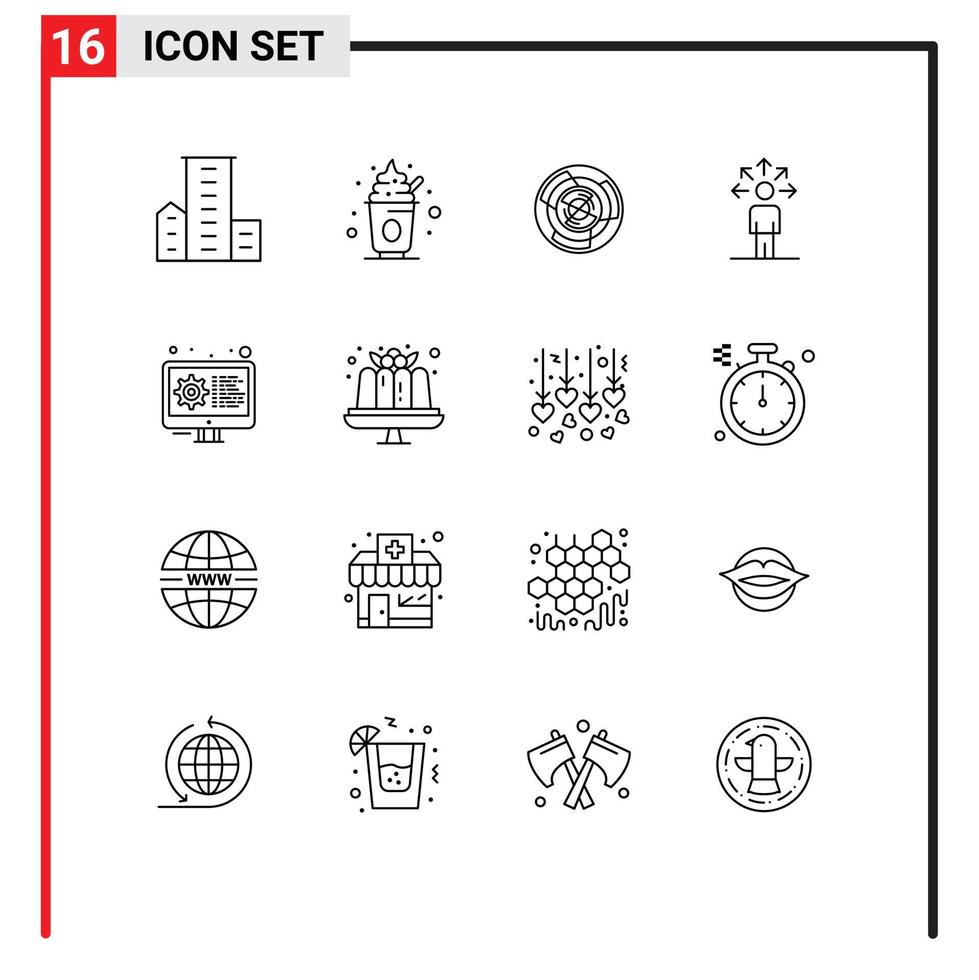 Pack of 16 Modern Outlines Signs and Symbols for Web Print Media such as abilities maze sweets logic concept Editable Vector Design Elements