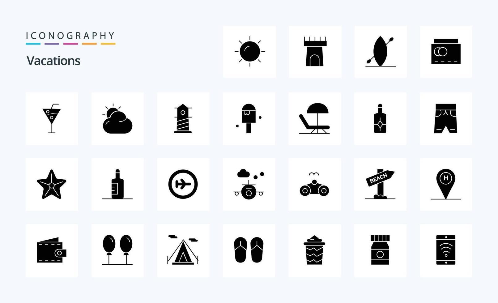25 Vacations Solid Glyph icon pack vector