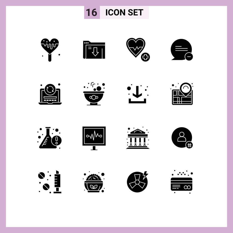 conjunto de 16 iconos modernos de la interfaz de usuario signos de símbolos para recargar el mensaje de amor de la computadora portátil eliminar elementos de diseño vectorial editables vector