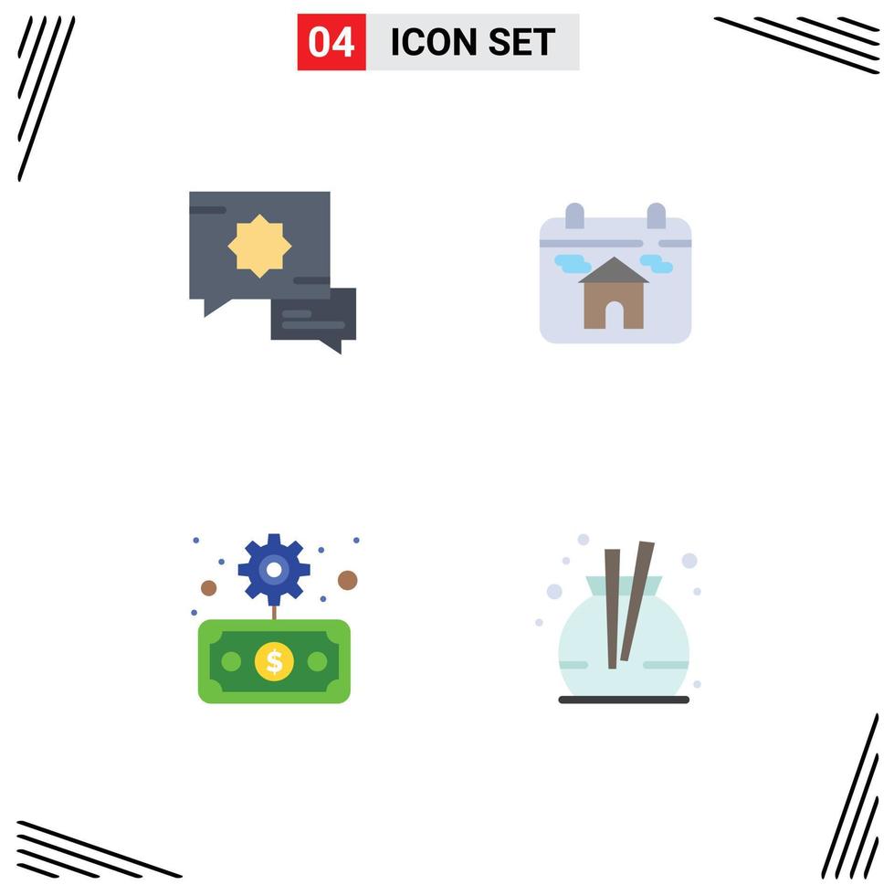 grupo universal de símbolos de iconos de 4 iconos planos modernos de elementos de diseño de vectores editables de fragancia de casa de calendario de finanzas islámicas