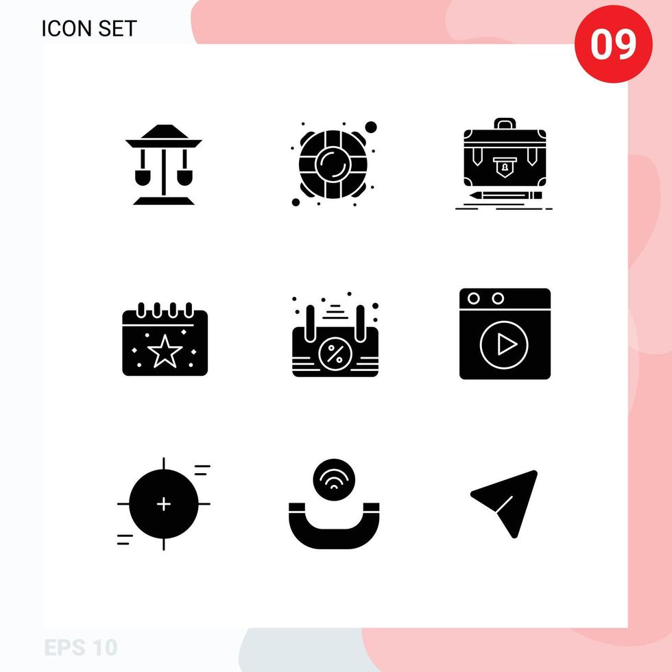 Group of 9 Solid Glyphs Signs and Symbols for board date briefcase calendar portfolio Editable Vector Design Elements