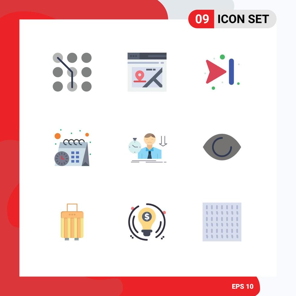 Set of 9 Commercial Flat Colors pack for sad failure map time calendar Editable Vector Design Elements