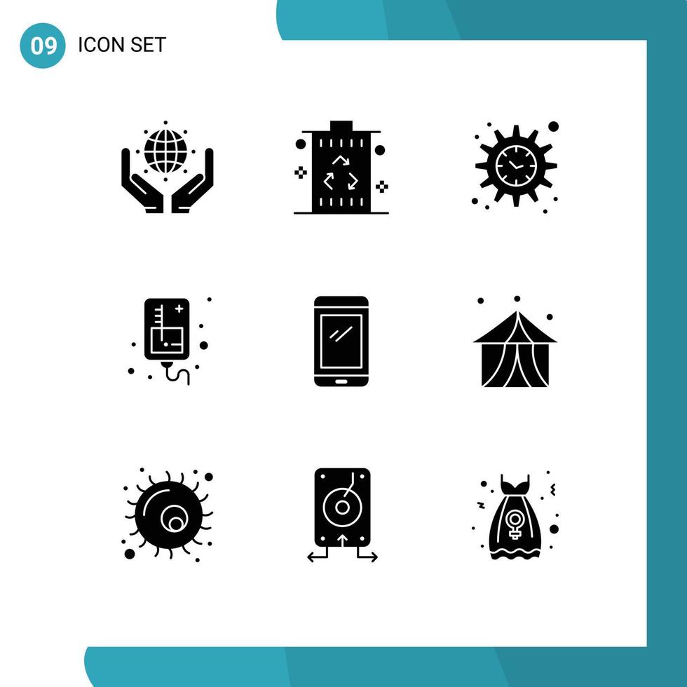 Set of 9 Modern UI Icons Symbols Signs for smart phone medical recycle iv drip Editable Vector Design Elements