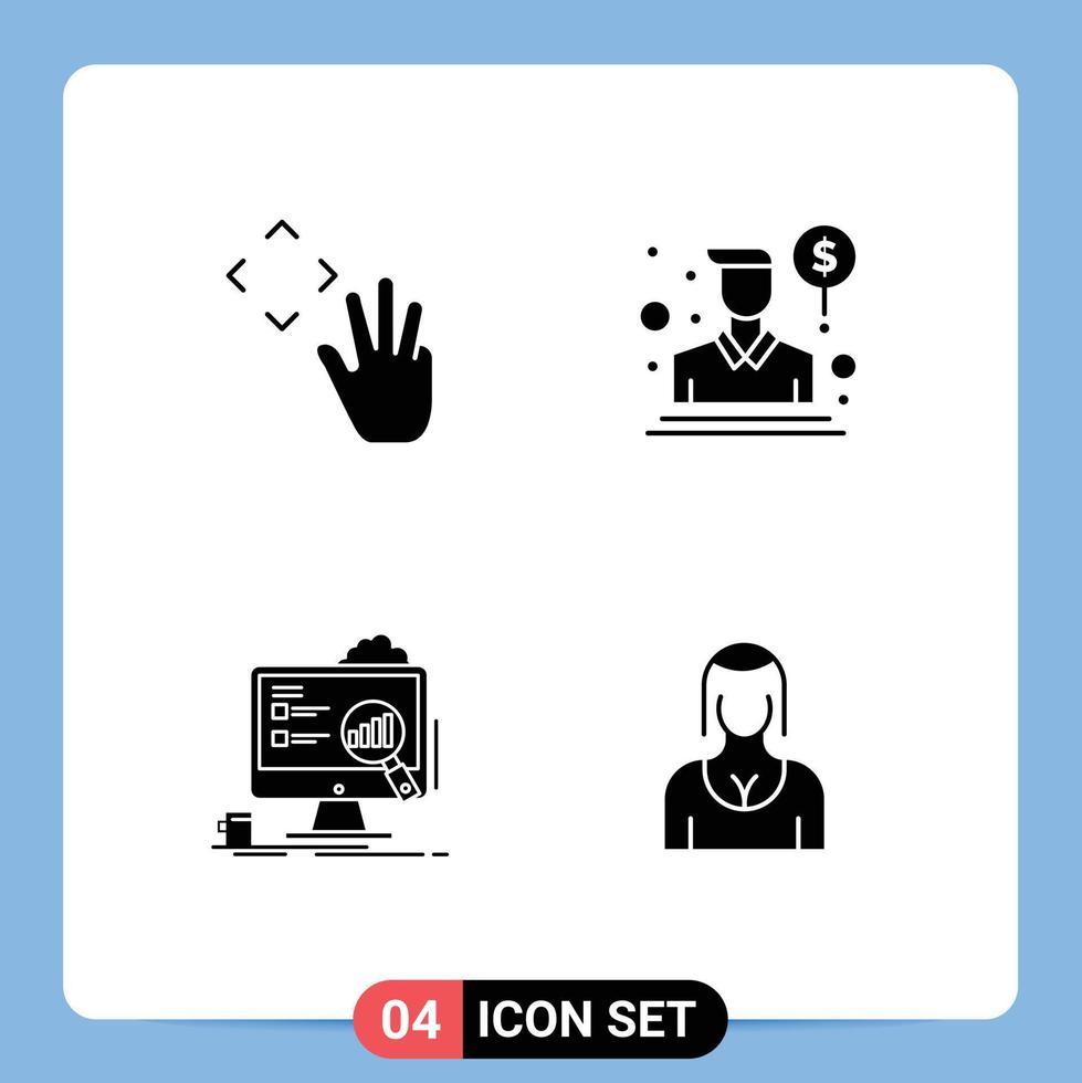 Universal Icon Symbols Group of 4 Modern Solid Glyphs of hand board croup sales laptop Editable Vector Design Elements