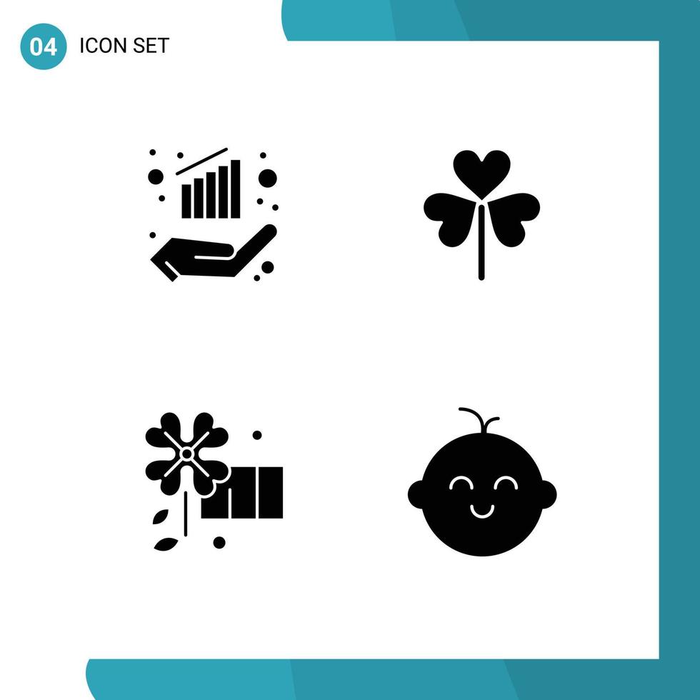 Set of 4 Commercial Solid Glyphs pack for chart anemone hand floral spring flower Editable Vector Design Elements