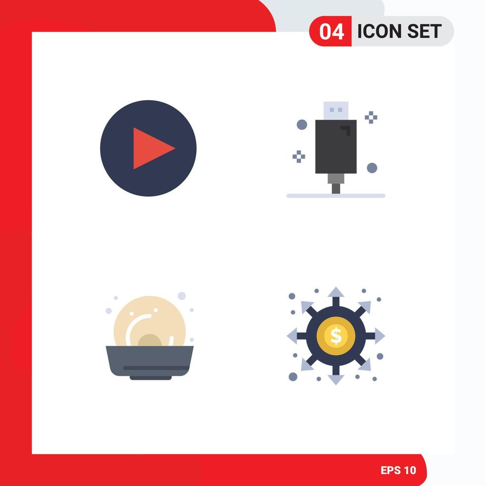 Group of 4 Flat Icons Signs and Symbols for arrow summer devices equipment black hole Editable Vector Design Elements