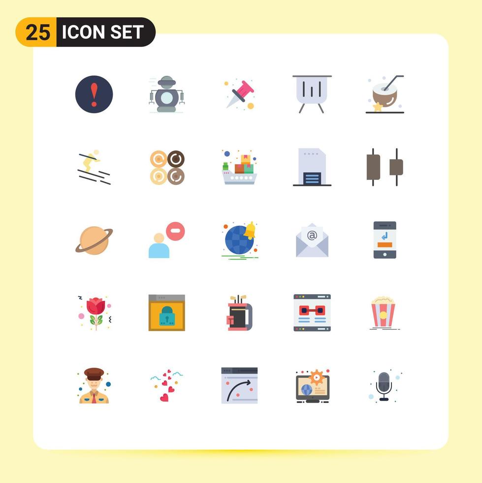Set of 25 Commercial Flat Colors pack for food coconut document attach presentation graphic Editable Vector Design Elements
