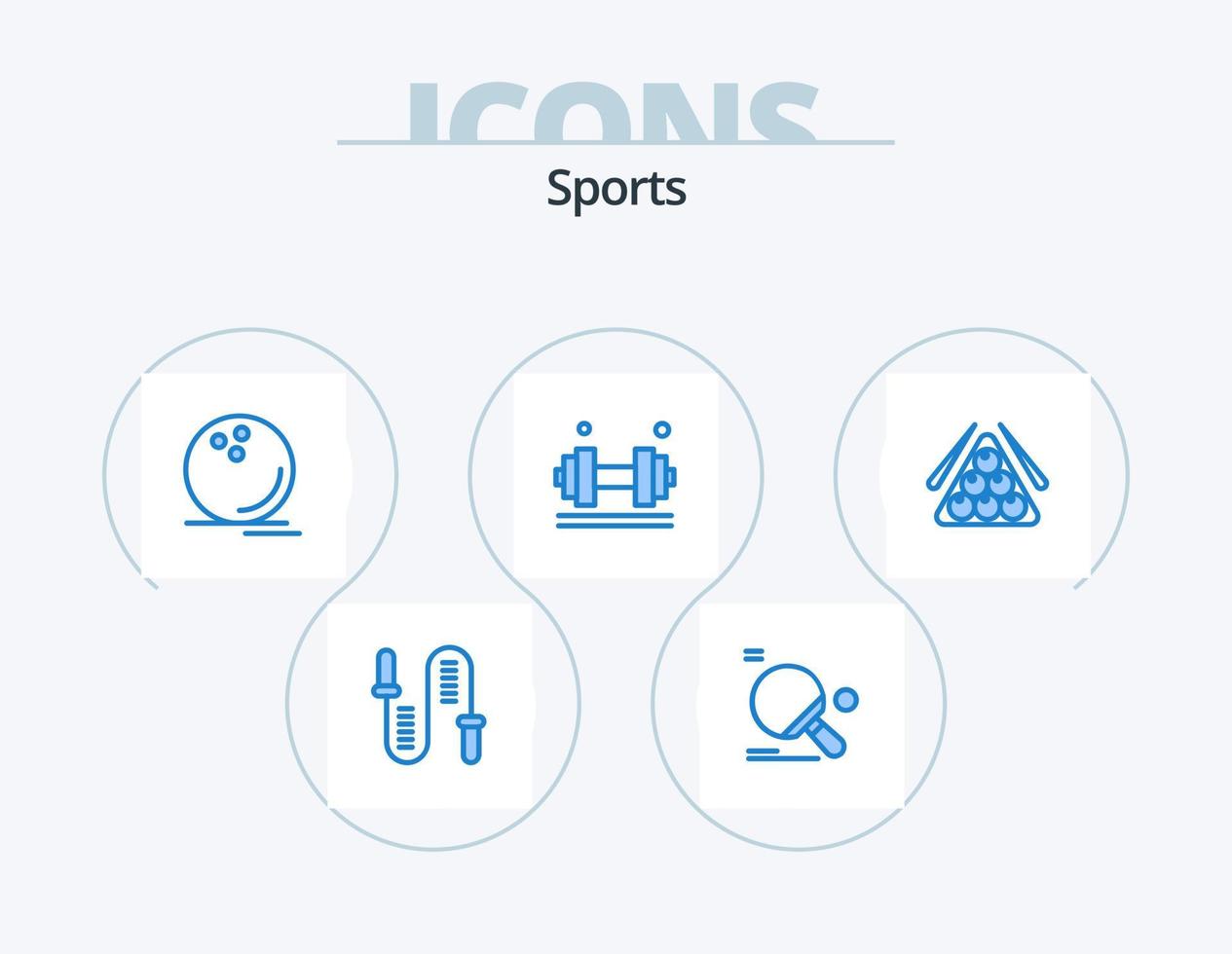 diseño de iconos del paquete de iconos azul deportivo 5. ejercicio. mancuerna ping pong. relojero deporte vector