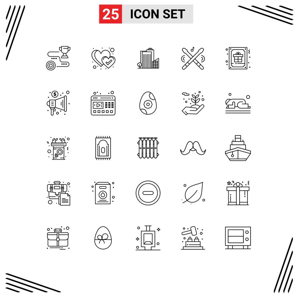 Universal Icon Symbols Group of 25 Modern Lines of card music building instrument real estate Editable Vector Design Elements