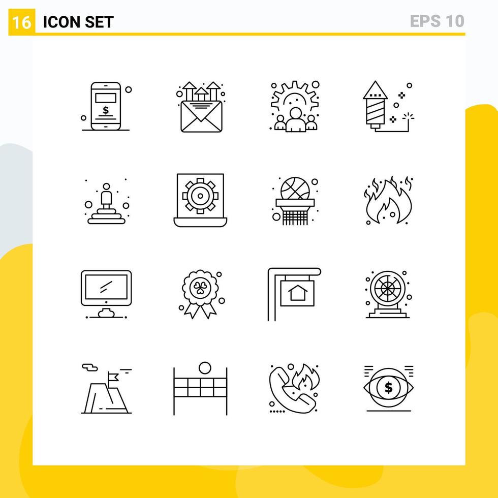 Editable Vector Line Pack of 16 Simple Outlines of winner podium team best fireworks Editable Vector Design Elements