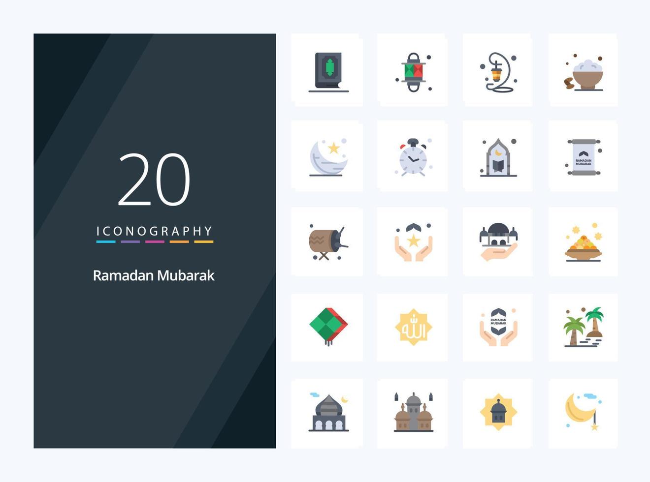 20 icono de color plano ramadán para presentación vector