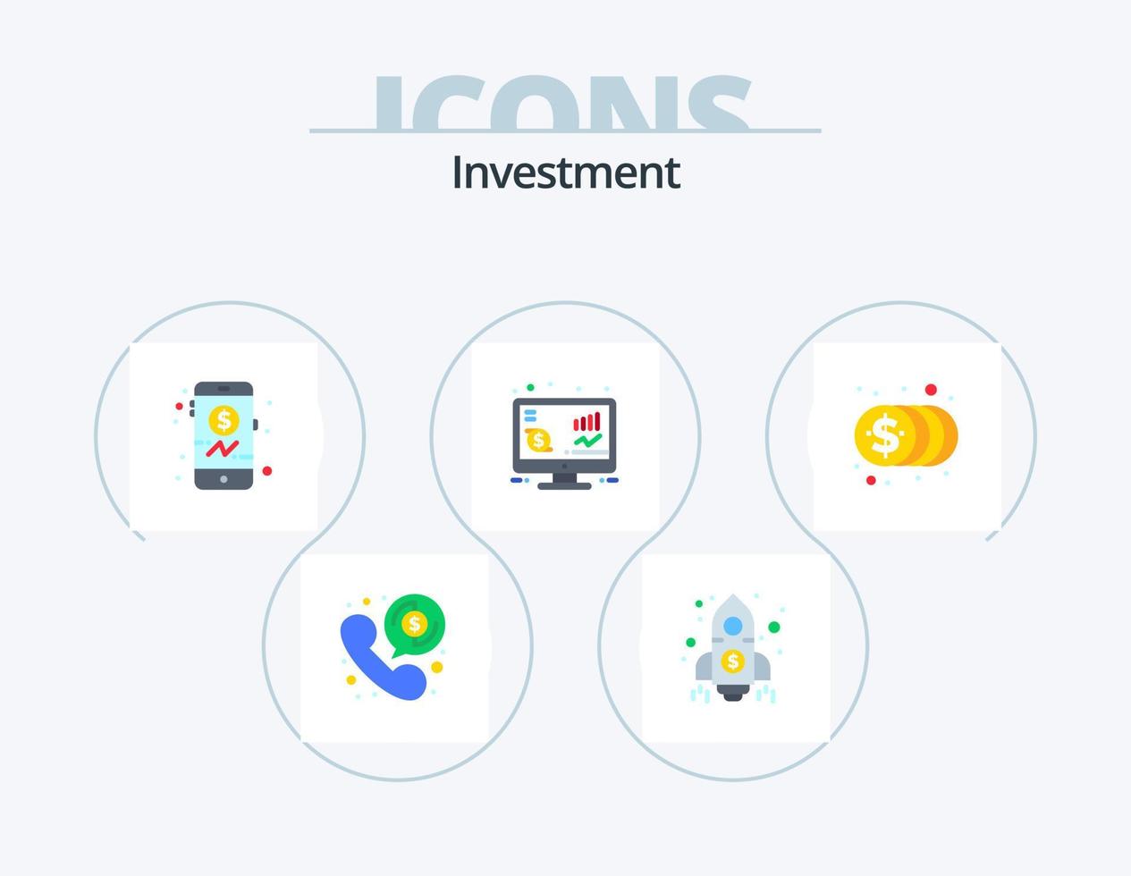 Investment Flat Icon Pack 5 Icon Design. investment. coins. banking. money. return vector