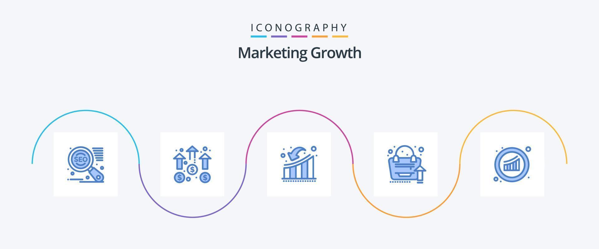 paquete de iconos azul 5 de crecimiento de marketing que incluye gráfico. bolso. empresario. analítica. pérdida vector