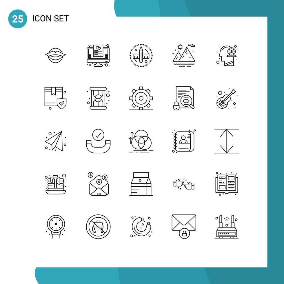 Modern Set of 25 Lines and symbols such as head sun online summer tool Editable Vector Design Elements