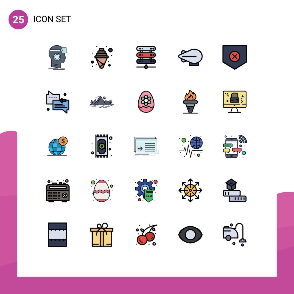 25 Universal Filled line Flat Color Signs Symbols of shield protect party zeppelin storage Editable Vector Design Elements