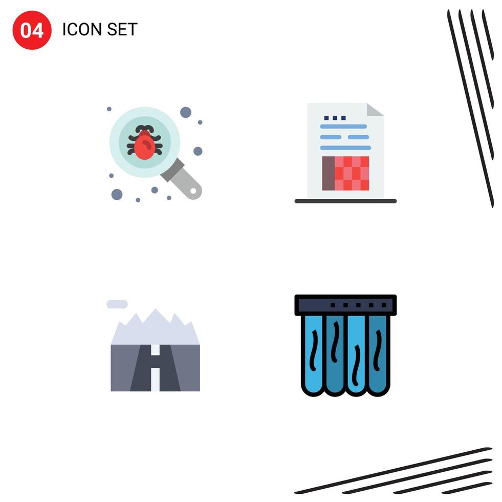 Editable Vector Line Pack of 4 Simple Flat Icons of bug landscape security document scenery Editable Vector Design Elements