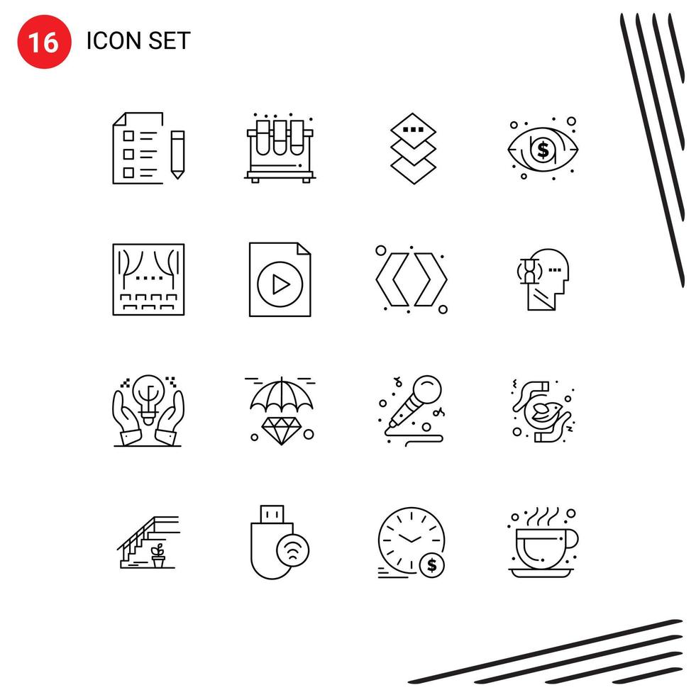 Stock Vector Icon Pack of 16 Line Signs and Symbols for event vision lab eye square Editable Vector Design Elements