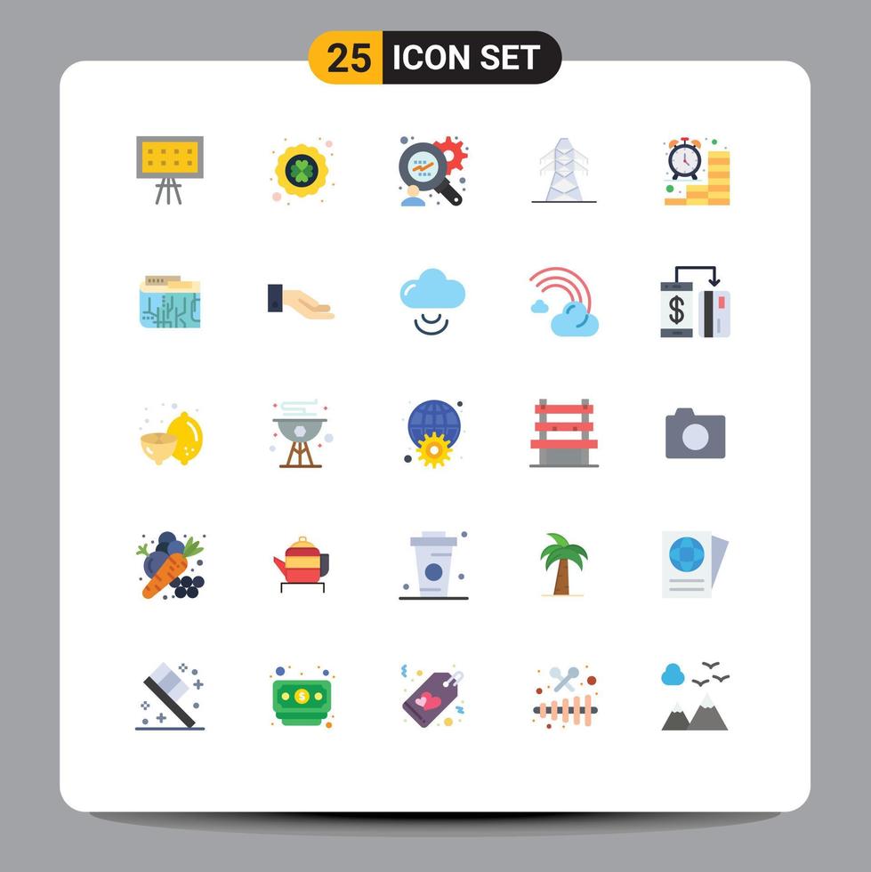25 Thematic Vector Flat Colors and Editable Symbols of finance clock consumers research business transmission Editable Vector Design Elements