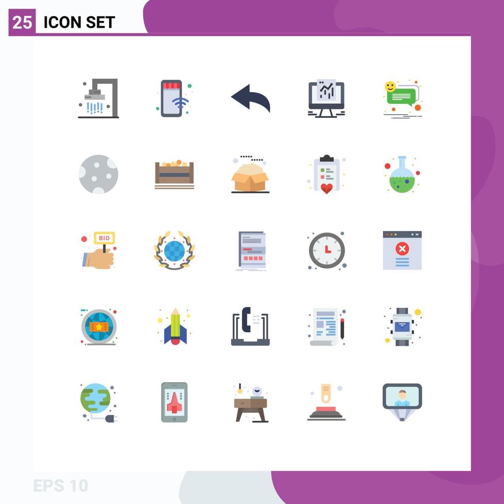 Pack of 25 Modern Flat Colors Signs and Symbols for Web Print Media such as smile bubble arrow alert google Editable Vector Design Elements