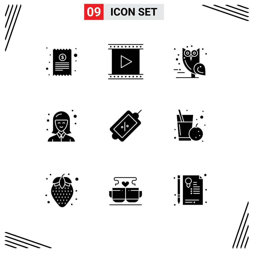 Group of 9 Solid Glyphs Signs and Symbols for ecommerce student production girl scary Editable Vector Design Elements