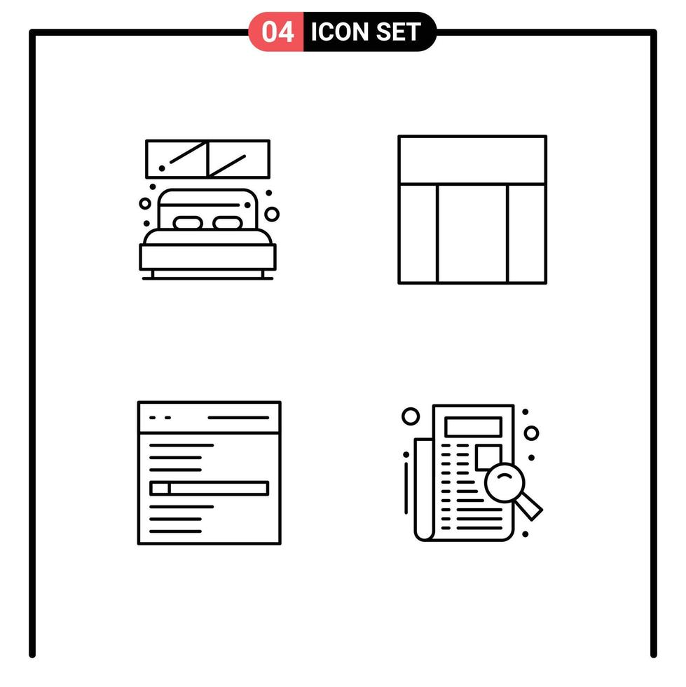 4 Universal Filledline Flat Colors Set for Web and Mobile Applications bed engine window website search Editable Vector Design Elements