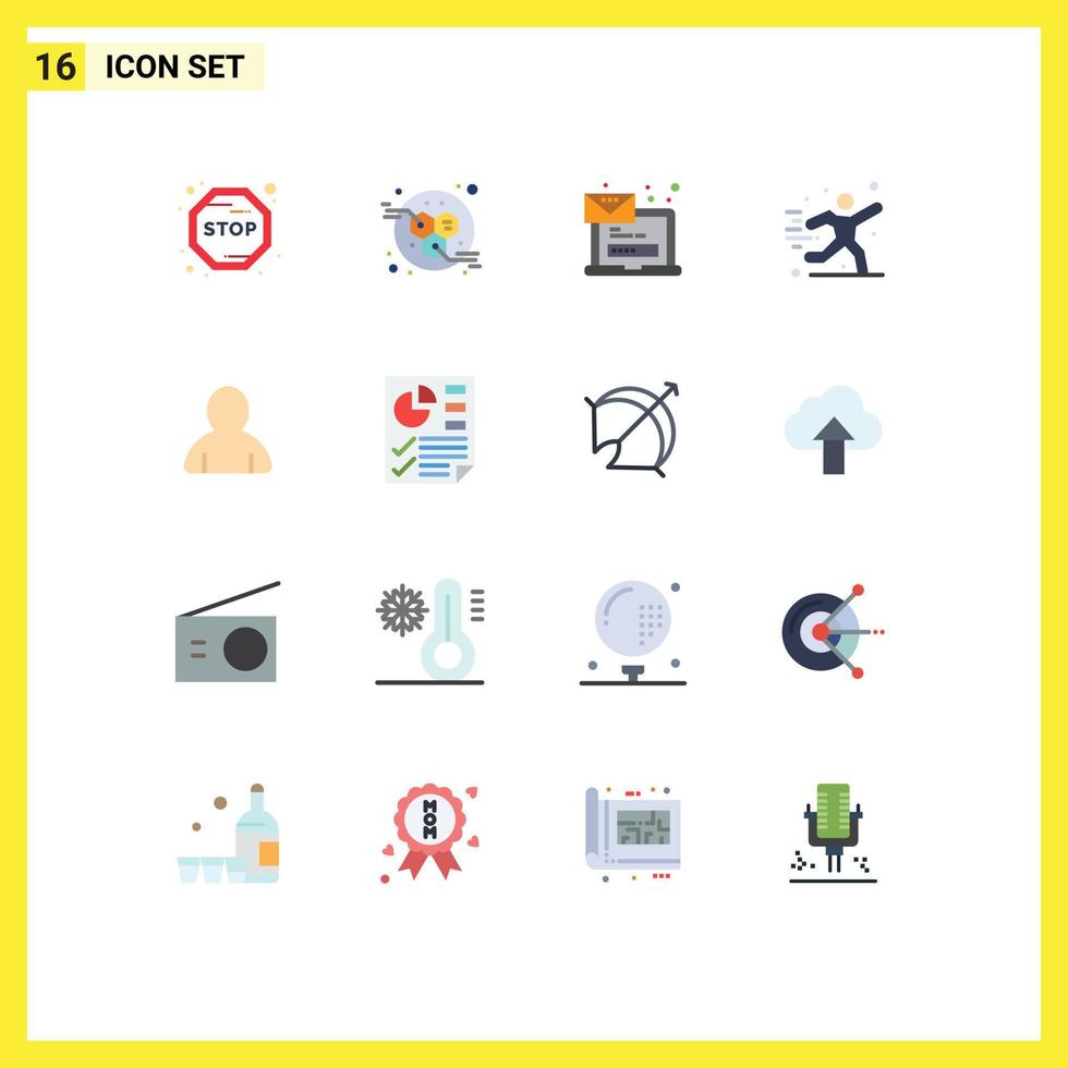 Group of 16 Flat Colors Signs and Symbols for user account laptop football hobby Editable Pack of Creative Vector Design Elements