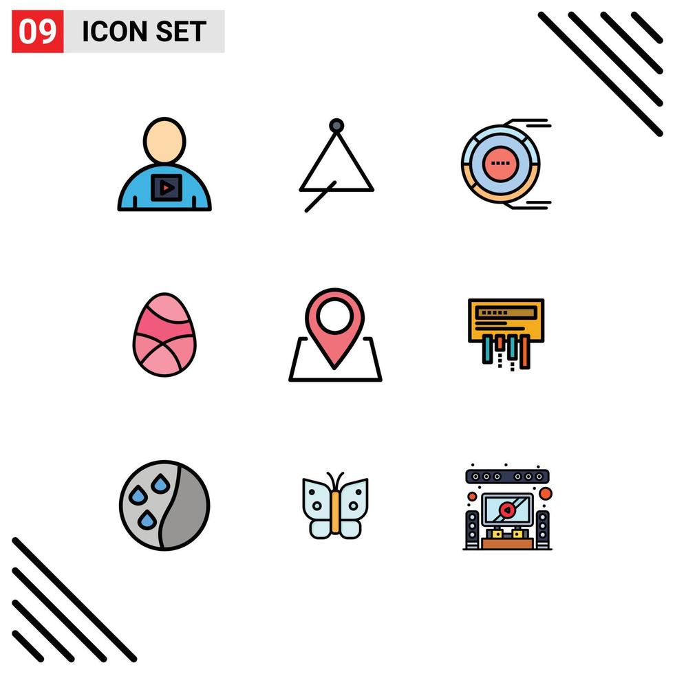 Pictogram Set of 9 Simple Filledline Flat Colors of easter celebration sound resource diagram Editable Vector Design Elements