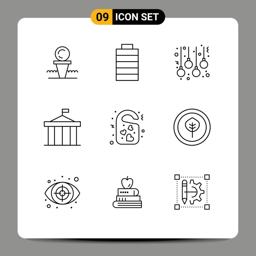 Modern Set of 9 Outlines and symbols such as tag court accessories columns acropolis Editable Vector Design Elements