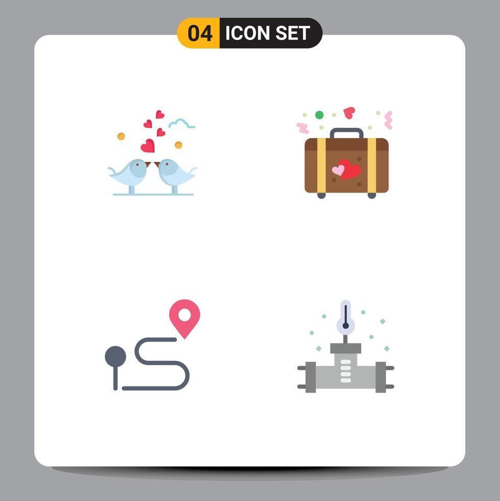 Pack of 4 creative Flat Icons of bride location loving heart navigation Editable Vector Design Elements