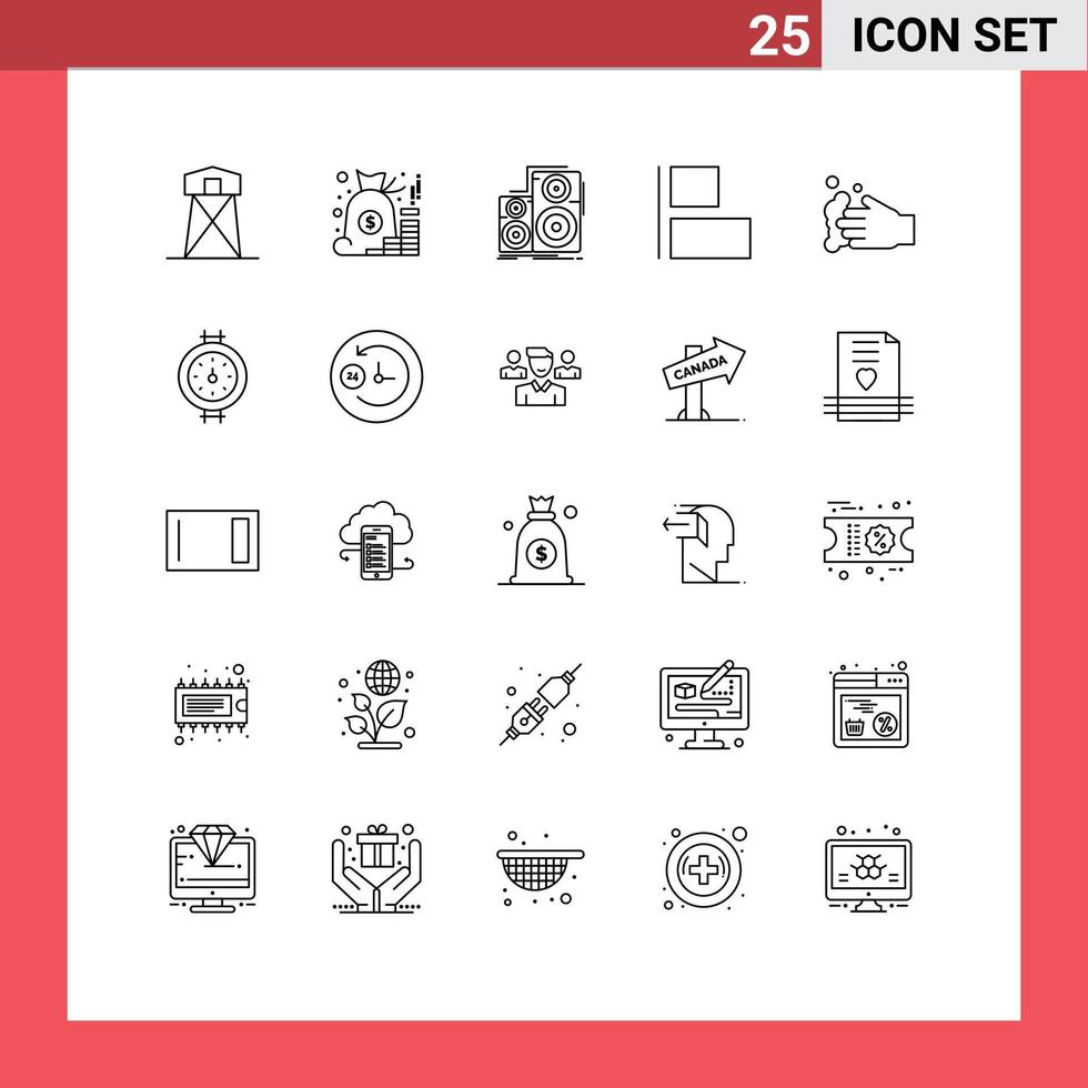 Editable Vector Line Pack of 25 Simple Lines of left align money studio monitor Editable Vector Design Elements