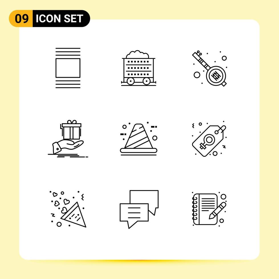 Group of 9 Outlines Signs and Symbols for build birthday music idea surprise Editable Vector Design Elements